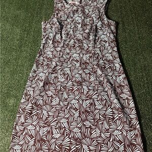 dressbarn Brown and White Leaf Print Midi Dress